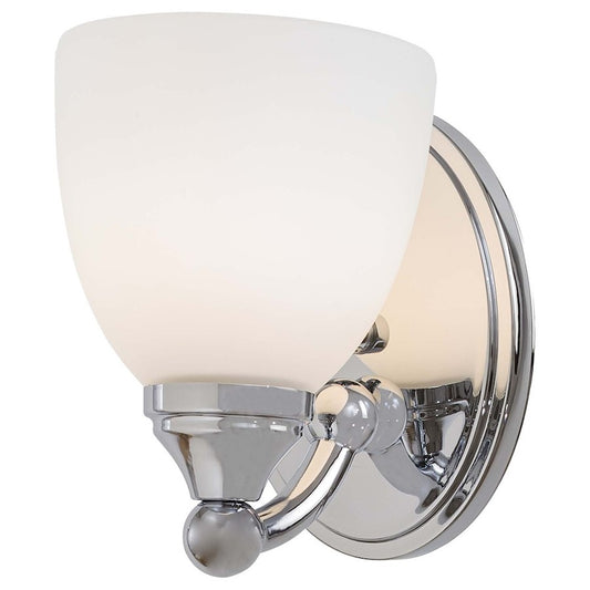 Minka Lavery Taylor 1-Light Wall Sconce | Transitional Chrome Steel and Etched Opal Glass | Bathroom & Hallway | Model 5841-77