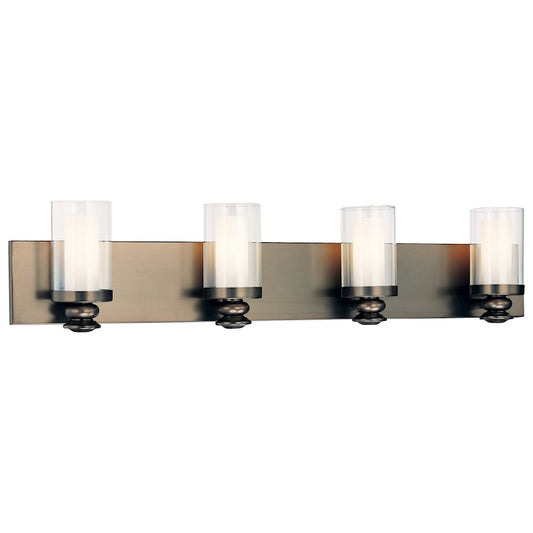 Minka Lavery Harvard Court 32in 4-Light Vanity Light | Transitional Harvard Court Bronze and Etched Opal Glass | Bathroom Vanity | Model 6364-281