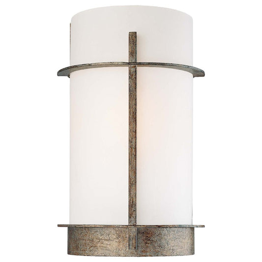 Minka Lavery Compositions 1-Light Wall Sconce | Aged Patina Iron and Travertine Stone Etched Opal Glass | Hallway & Bedroom Accent | Model 6460-273