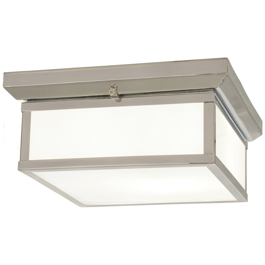 Minka Lavery 2-Light Flush Mount 13in | Brushed Nickel and White Glass | Hallway & Kitchen | 13 x 13 x 6 in, 2 x 60W, Dimmable | Model 6919-84