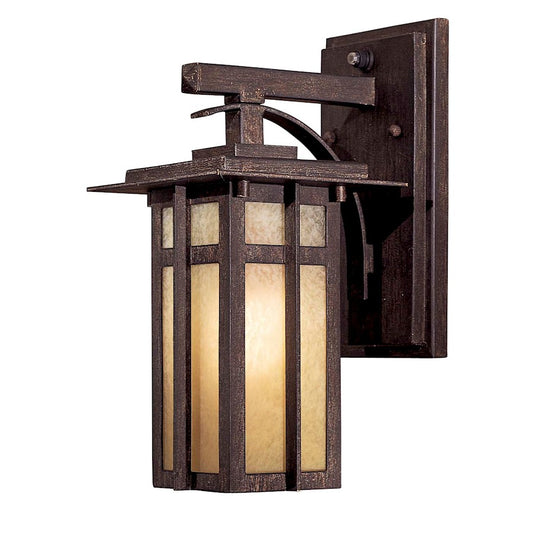 Minka Lavery Delancy 8in 1-Light Outdoor Sconce | Mission Iron Oxide and Double French Scavo Glass | Covered Porch & Entryway | Model 71191-A357-PL
