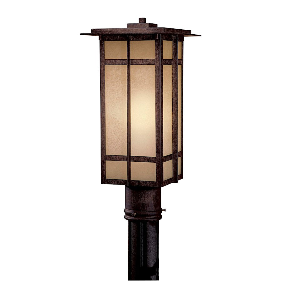 Minka Lavery Delancy 8in 1-Light Post Mount | Mission Iron Oxide and Double French Scavo Glass | Outdoor Pathway & Garden | Model 71195-A357-PL