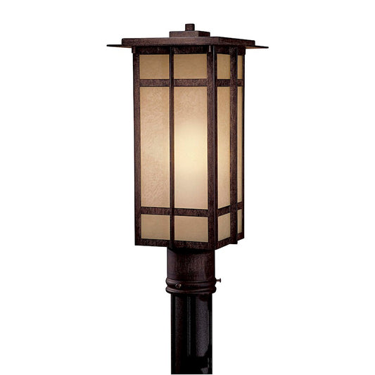 Minka Lavery Delancy 8in 1-Light Post Mount | Mission Iron Oxide and Double French Scavo Glass | Outdoor Pathway & Garden | Model 71195-A357-PL