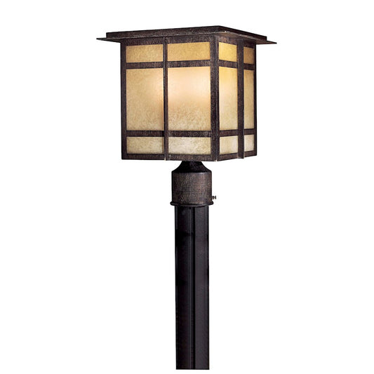 Minka Laver Delancy 10in 1-Light Post Mount | Transitional Iron Oxide and French Scavo Glass | Driveways & Gardens | Model 71196-A357-PL