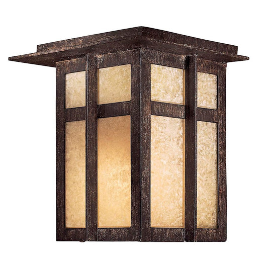 Minka Lavery Delancy 1-Light Pocket Lantern Wall Sconce | Mission Iron Oxide and Double French Scavo Glass | Entryway & Hallway | Model 71197-A357-PL