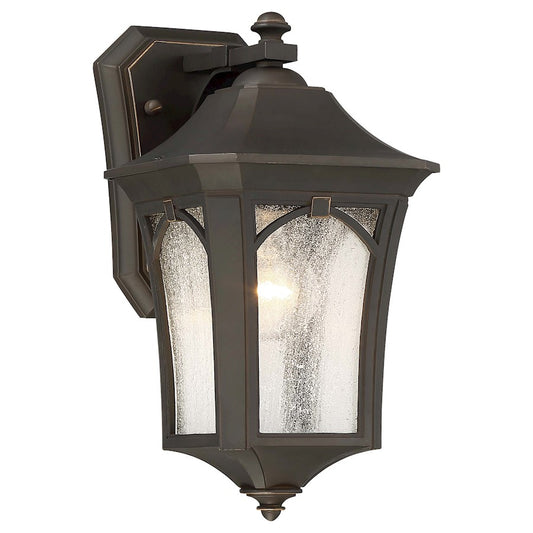 Minka Lavery Solida 6in 1-Light Outdoor Wall Sconce | Traditional Oil Rubbed Bronze with Gold and Seeded Glass | Porch & Entryway | Model 71211-143C