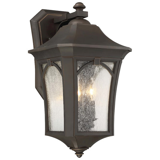 Minka Lavery Solida 10in 3-Light Outdoor Wall Sconce | Traditional Oil Rubbed Bronze with Gold and Seeded Glass | Porch & Entryway | Model 71213-143C