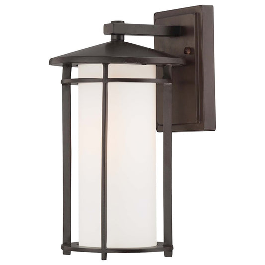 Minka Lavery Addison Park 8in 1-Light Wall Sconce | Transitional Dorian Bronze and Etched Opal Glass | Outdoor Entryway & Patio | Model 72312-615B