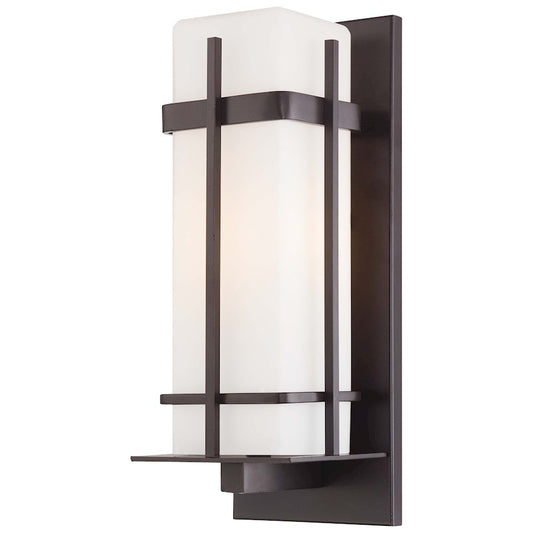 Minka Lavery Sterling Heights 16in 1-Light Wall Sconce | Transitional Dorian Bronze and Etched Opal Glass | Outdoor Entryway & | Model 72353-615B-PL