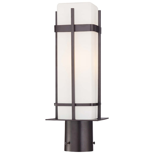 Minka Lavery Sterling Heights 1-Light Post Mount | Transitional Dorian Bronze and Etched Opal Glass | Outdoor Garden & Driveway | Model 72356-615B-PL
