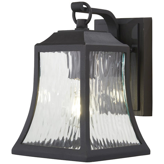 Minka Lavery Cassidy Park 8in 1-Light Outdoor Wall Mount | Contemporary Black Aluminum and Clear Water Glass | Covered Patio & | Model 72461-66
