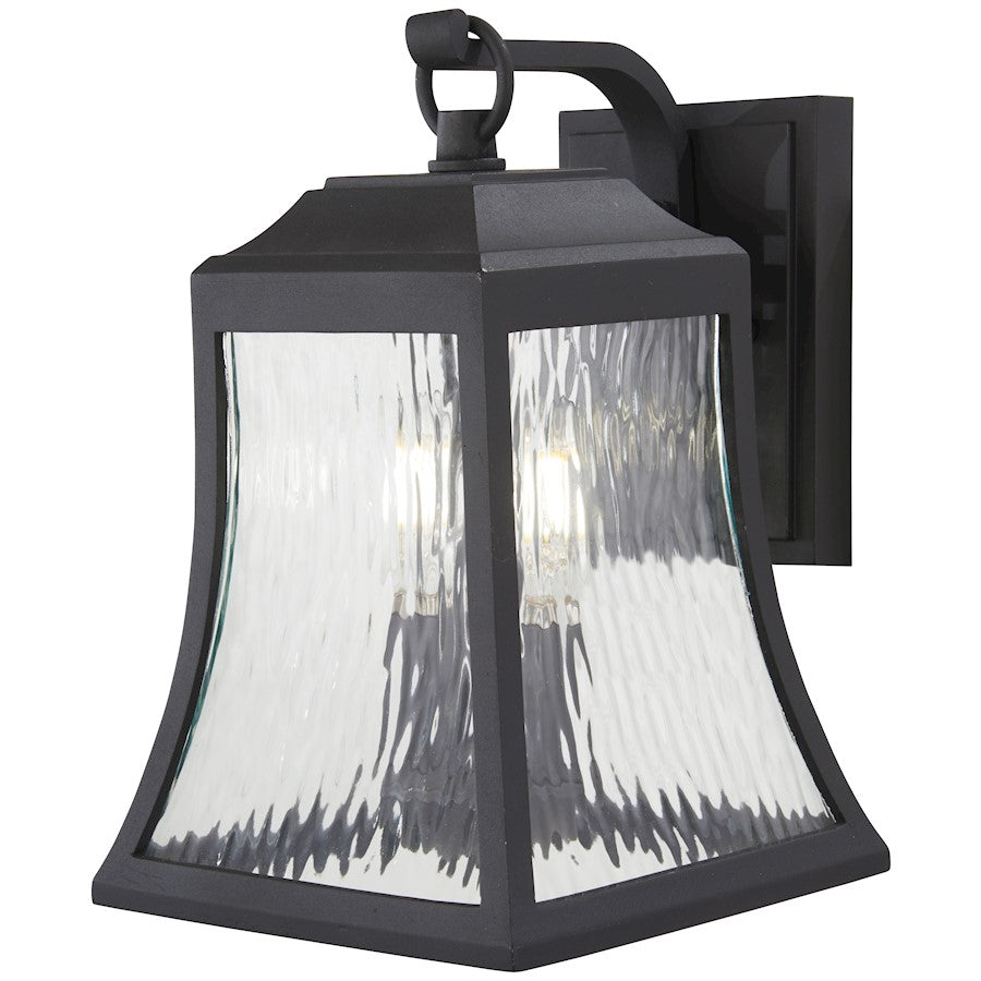 Minka Lavery Cassidy Park 10in 2-Light Outdoor Wall Mount | Contemporary Black Aluminum and Clear Water Glass | Covered Patio & | Model 72462-66