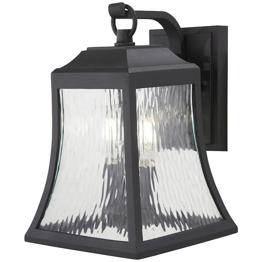 Minka Lavery Cassidy Park 10in 2-Light Outdoor Wall Mount | Contemporary Black Aluminum and Clear Water Glass | Covered Patio & | Model 72462-66