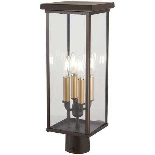 Minka Lavery Casway 4-Light Post Mount | Oil Rubbed Bronze and Clear Glass | Outdoor Pathway & Garden | 7 x 7 x 19.5 in | Model 72586-143C