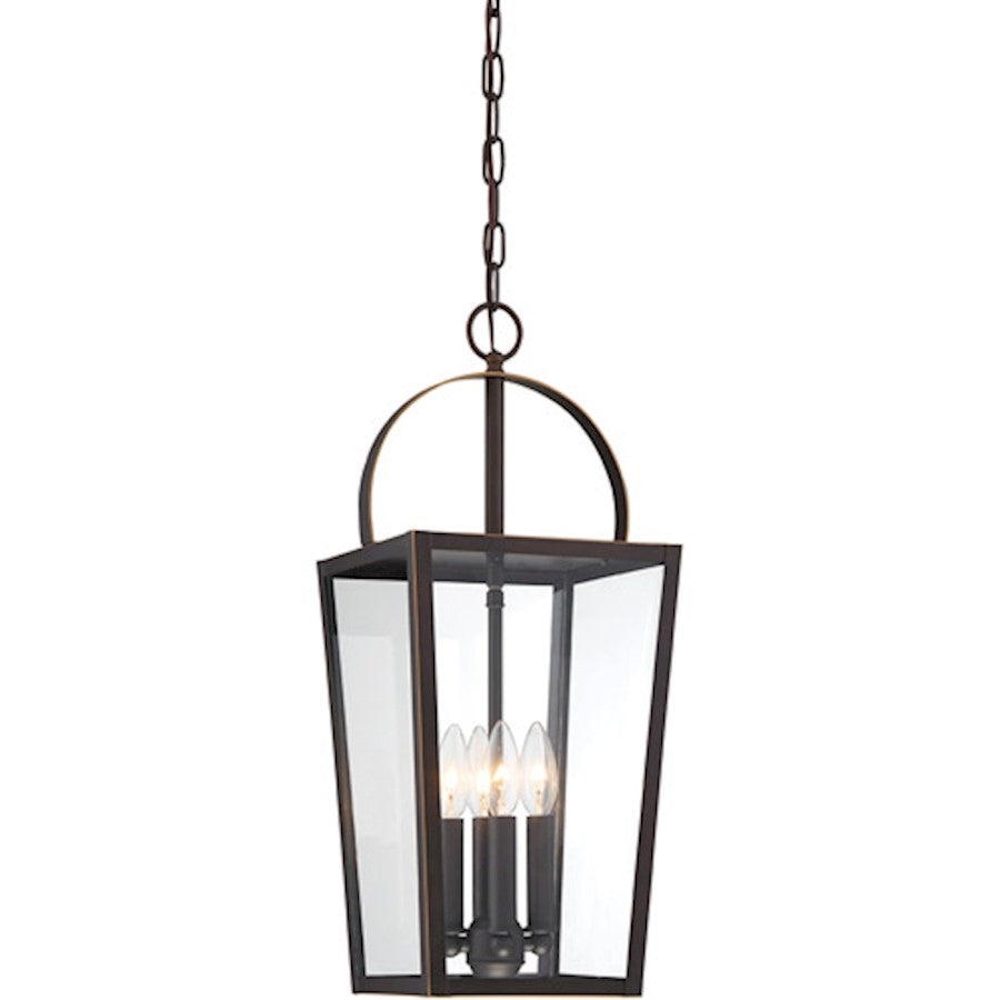 Minka Lavery Rangeline 9in 4-Light Outdoor Pendant | Transitional Oil Rubbed Bronze with Gold High | Covered Patio & Entryway | Model 72724-143C