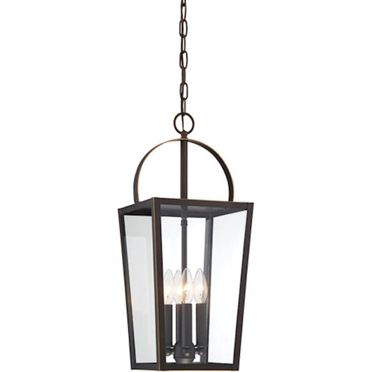 Minka Lavery Rangeline 9in 4-Light Outdoor Pendant | Transitional Oil Rubbed Bronze with Gold High | Covered Patio & Entryway | Model 72724-143C