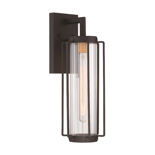 Minka Lavery Avonlea 19in 1-Light Outdoor Wall Sconce | Transitional Coal with Gold | Covered Patio & Entryway | 6 x 6 x 19 in | Model 72733-66G