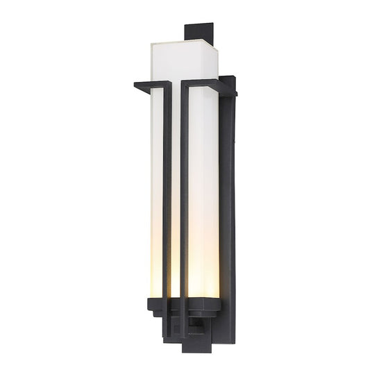 Minka Laver Tish Mills 22in LED Large Outdoor Wall Sconce | Contemporary Black and Frosted White Glass | Entryway & Patio | Model 72763-66-L