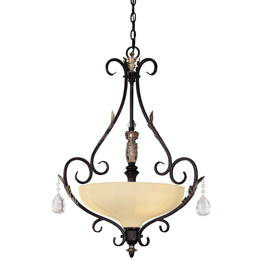 Minka Lavery Bellasera 24in 3-Light Pendant | Mediterranean Castlewood Walnut and Silver Highlights | Kitchen Island & Dining Room | Model 773-301