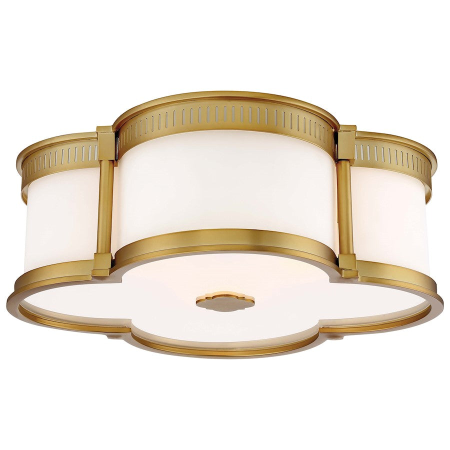 Minka Lavery 16in 3-Light Flush Mount | Transitional Liberty Gold and Etched White Glass | Bedroom & Hallway Ceiling Light | Model 824-249