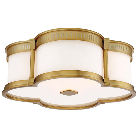 Minka Lavery 16in 3-Light Flush Mount | Transitional Liberty Gold and Etched White Glass | Bedroom & Hallway Ceiling Light | Model 824-249