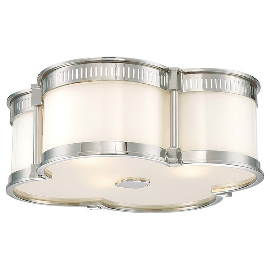 Minka Lavery 16in 3-Light Flush Mount | Transitional Polished Nickel and Etched White Glass | Bedroom & Hallway Ceiling Light | Model 824-613