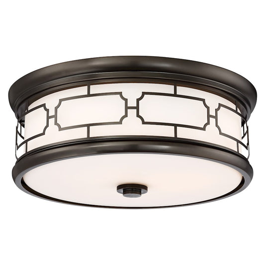 Minka Lavery LED Flush Mount 16in | Transitional Harvard Court Bronze and Opal Glass | Bathroom & Hallway | Model 826-281-L