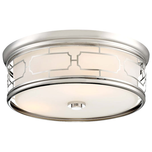 Minka Lavery 16in 3-Light Flush Mount | Contemporary Polished Nickel and Frosted Glass | Hallway & Dining Room | 16 x 6 in | Model 826-613
