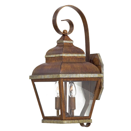 Minka Lavery Mossoro 2-Light Wall Sconce | Mission Walnut & Silver | Covered Patio & Entryway Lantern | 9 x 8 x 18 in | Model 8262-161