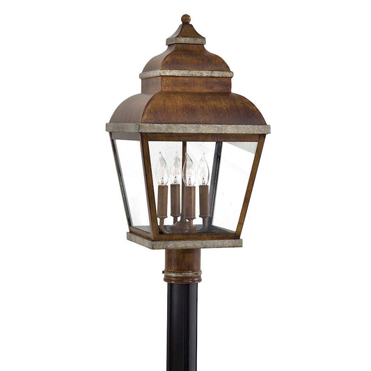 Minka Lavery Mossoro 12in 4-Light Post Mount | Mission Walnut and Silver Outdoor Lantern | Driveway & Garden Path | 12 x 12 x 23 in | Model 8265-161