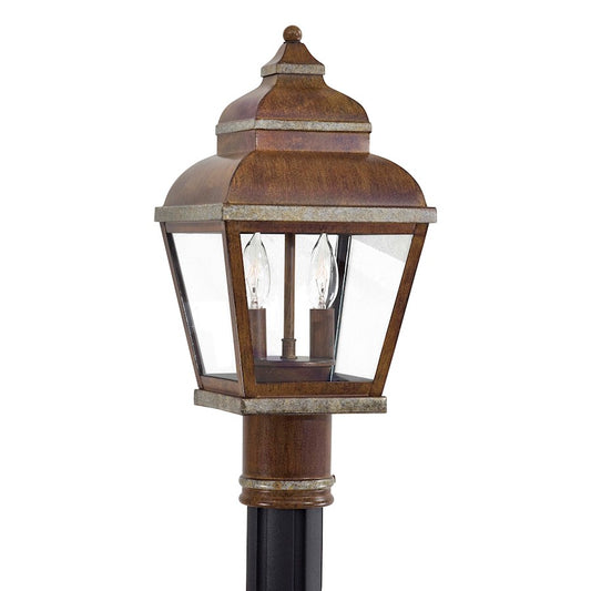 Minka Lavery Mossoro 8in 2-Light Post Mount | Mission Walnut and Silver Outdoor Lantern | Driveway & Garden Path | 8 x 8 x 16 in | Model 8266-161