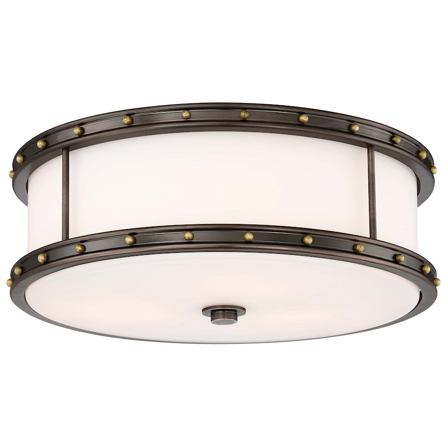 Minka Lavery Harvard Court 16in Flush Mount | Transitional Harvard Court Bronze with Liberty Finish and Etched Opal Glass | Hallway & | Model 827-103