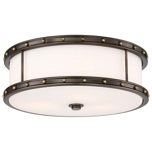 Minka Lavery Harvard Court 16in Flush Mount | Transitional Harvard Court Bronze with Liberty Finish and Etched Opal Glass | Hallway & | Model 827-103