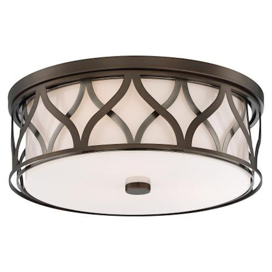 Minka Lavery Harvard Court 16in 1-Light Flush Mount | Transitional Harvard Court Bronze and Etched Opal Glass | Bedroom & Hallway | Model 840-102