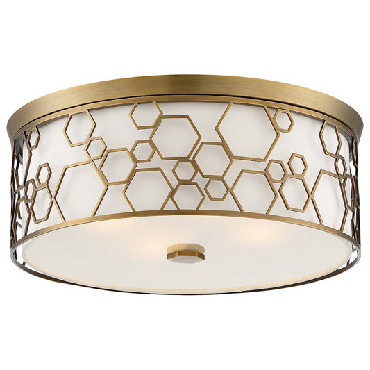 Minka Lavery 17in 1-Light Flush Mount | Transitional Polished Satin Brass and White Linen | Bedroom & Hallway | 17 x 17 x 6 in | Model 845-108