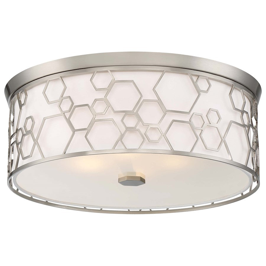 Minka Lavery 17in Flush Mount | Transitional Brushed Nickel and White Linen Fabric | Bedroom & Hallway Ceiling Light | 17 x 17 x 6.5 in | Model 845-84