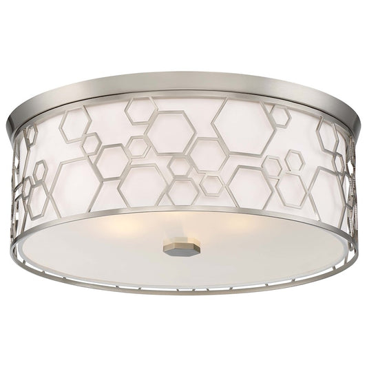 Minka Lavery 17in Flush Mount | Transitional Brushed Nickel and White Linen Fabric | Bedroom & Hallway Ceiling Light | 17 x 17 x 6.5 in | Model 845-84