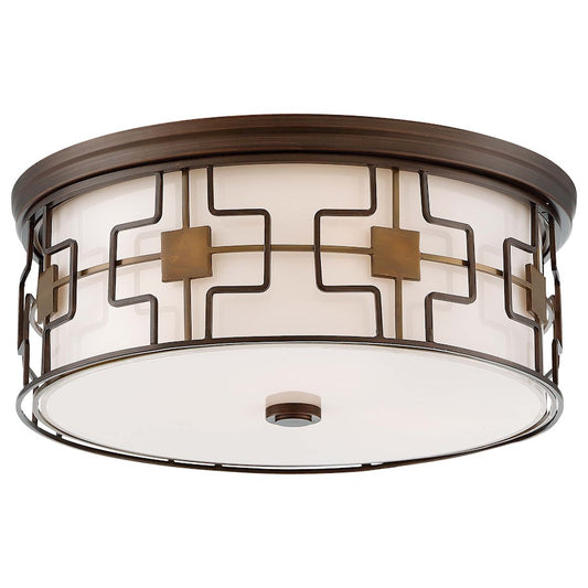 Minka Lavery 16in Flush Mount | Transitional Dark Brushed Bronze and Aged Brass with Frosted White Glass | Kitchen & Living Room | Model 846-104