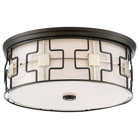 Minka Lavery 16in Flush Mount | Transitional Dark Gray and Polished Nickel with Frosted White Glass | Bedroom & Hallway Ceiling Light | Model 846-105