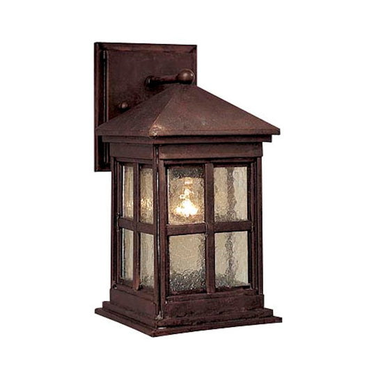 Minka Lavery Berkeley 1-Light Wall Sconce | Mission Style Rust Finish Solid Brass with Seeded Glass | Covered Patio & Entryway | Model 8561-51