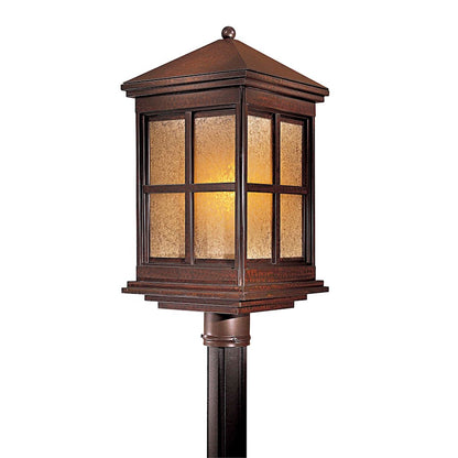 Minka Lavery Berkeley 1-Light Post Light | Mission Rust Brass and Seeded Glass | Driveway & Garden Path | 10 x 10 x 22 in | Model 8566-51-PL