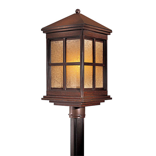 Minka Lavery Berkeley 1-Light Post Light | Mission Rust Brass and Seeded Glass | Driveway & Garden Path | 10 x 10 x 22 in | Model 8566-51-PL