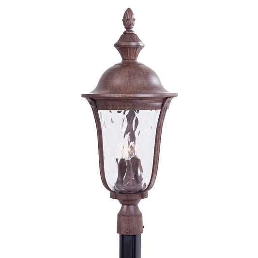 Minka Lavery Ardmore 12in 3-Light Post Light | Traditional Vintage Rust and Clear Hammered Glass | Outdoor Entryway & Garden Path | Model 8996-61