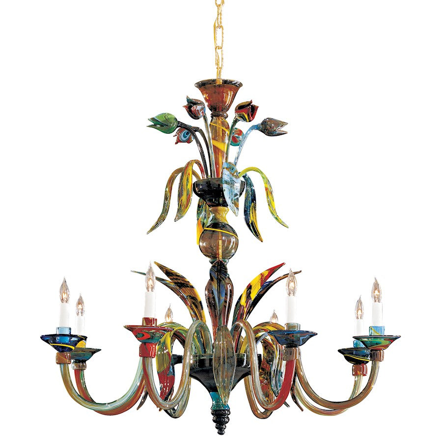 Metropolitan Lighting Camer 40in 8-Light Chandelier | Transitional Murano Glass and Brass Finish | Dining Room & Living Room | Model C7056-8