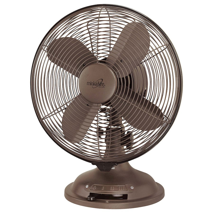 Minka Aire Retro 10in Oscillating Table Fan | Oil Rubbed Bronze Finish | Portable Desk & Bedroom Fan | 14.25 x 11 x 11 in | Model F300-ORB
