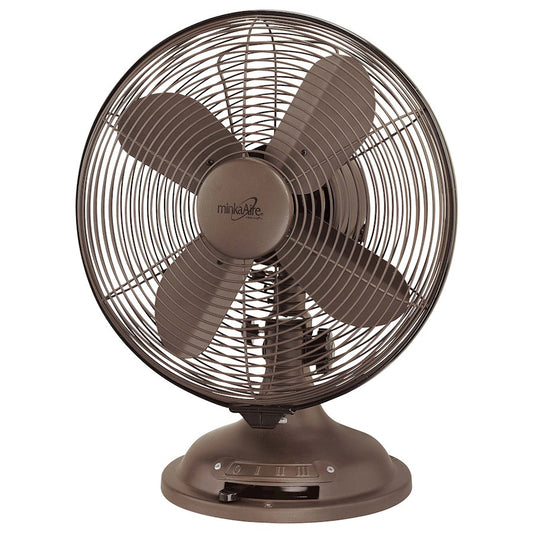 Minka Aire Retro 10in Oscillating Table Fan | Oil Rubbed Bronze Finish | Portable Desk & Bedroom Fan | 14.25 x 11 x 11 in | Model F300-ORB