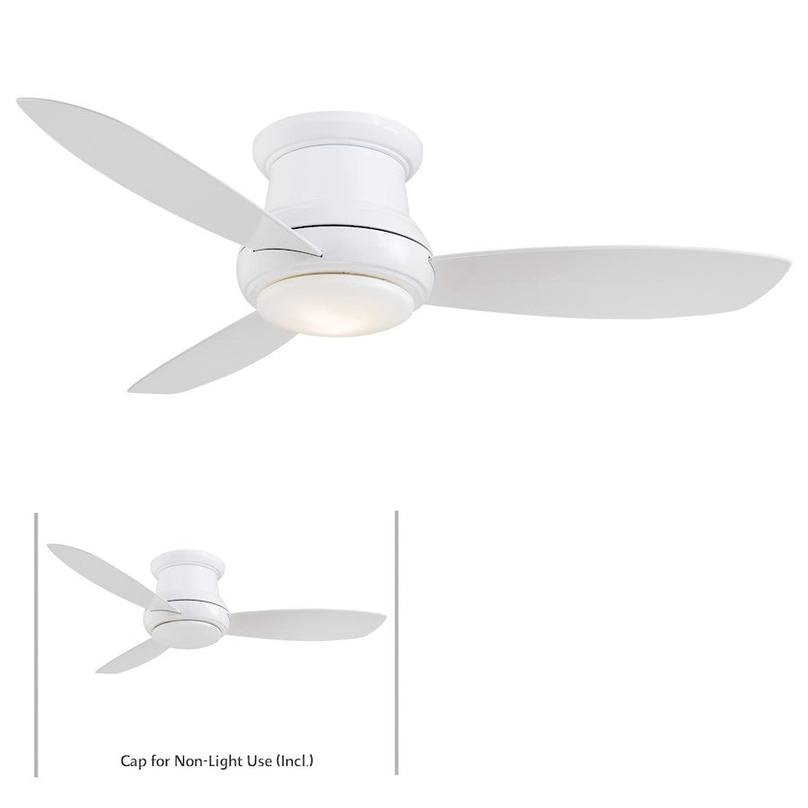 Minka Aire Concept II 52in LED Flush Mount Ceiling Fan | Traditional White | Bedroom & Living Room | 52 x 52 x 11.5 in | Model F519L-WH