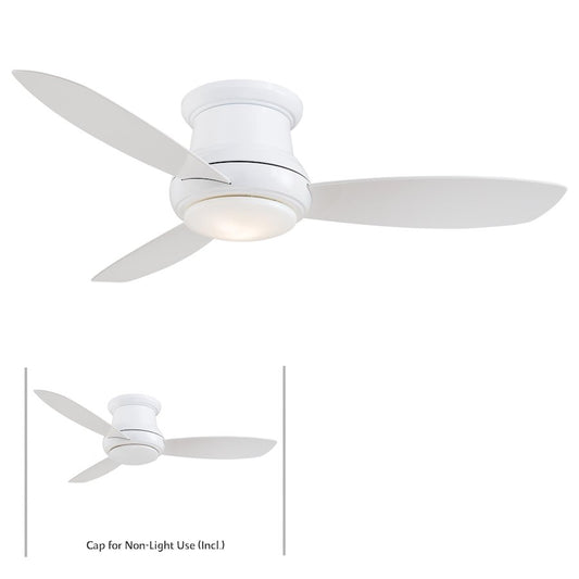 Minka Aire Concept II 52in LED Flush Mount Ceiling Fan | Traditional White | Bedroom & Living Room | 52 x 52 x 11.5 in | Model F519L-WH