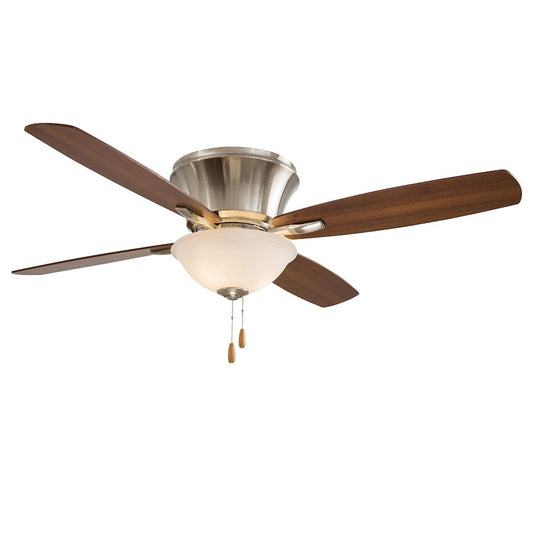 Minka Aire Mojo II 52in Flush Mount Ceiling Fan | Brushed Nickel Transitional | Low Ceiling Bedroom & Living Room | 52 x 52 x 14 in | Model F533-BN