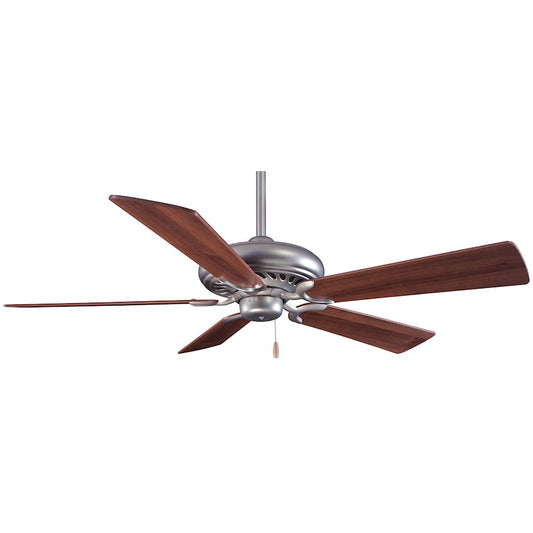 Minka Aire Supra 52in Ceiling Fan | Brushed Steel and Dark Walnut Transitional | Bathroom & Hallway | 52 x 52 x 13 in | Model F568-BS-DW